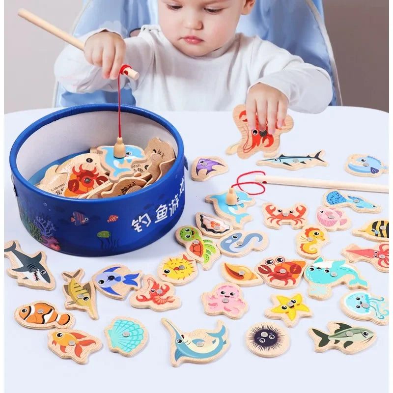 Montessori Wooden Fishing Toy for Kids Learning