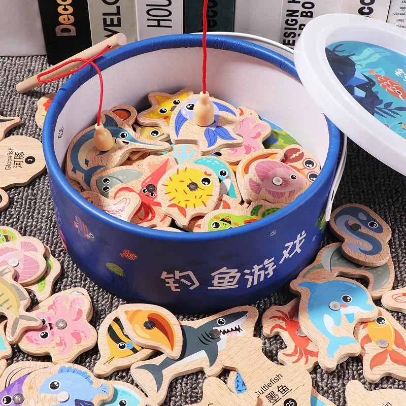 Montessori Wooden Fishing Toy for Kids Learning
