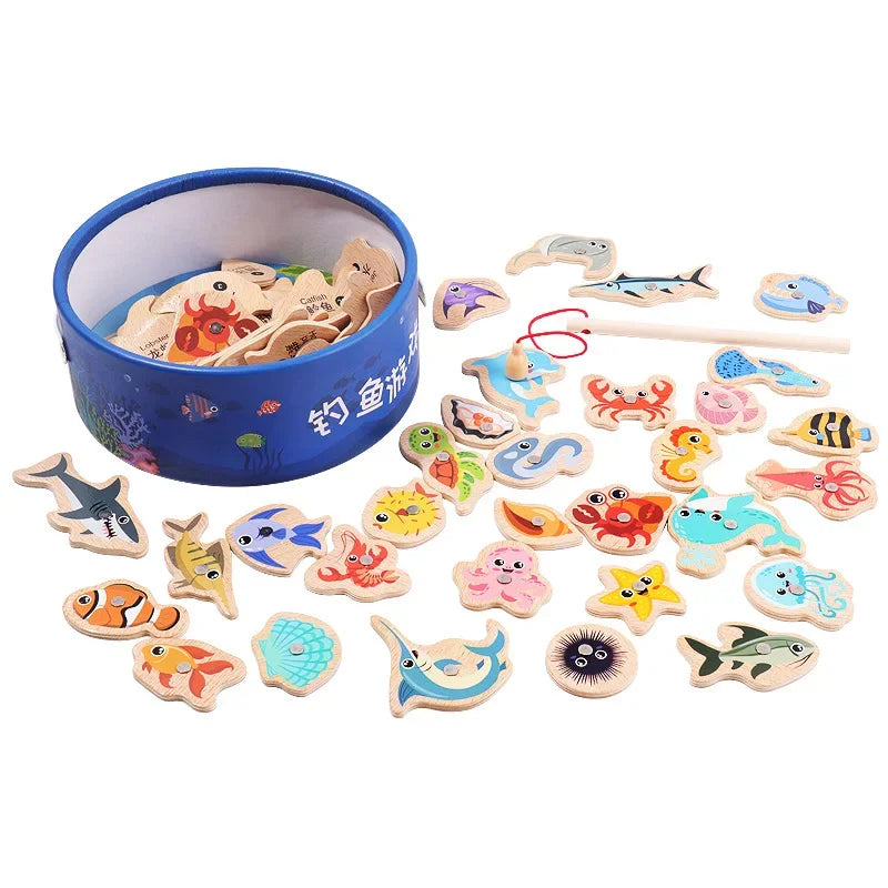 Montessori Wooden Fishing Toy for Kids Learning